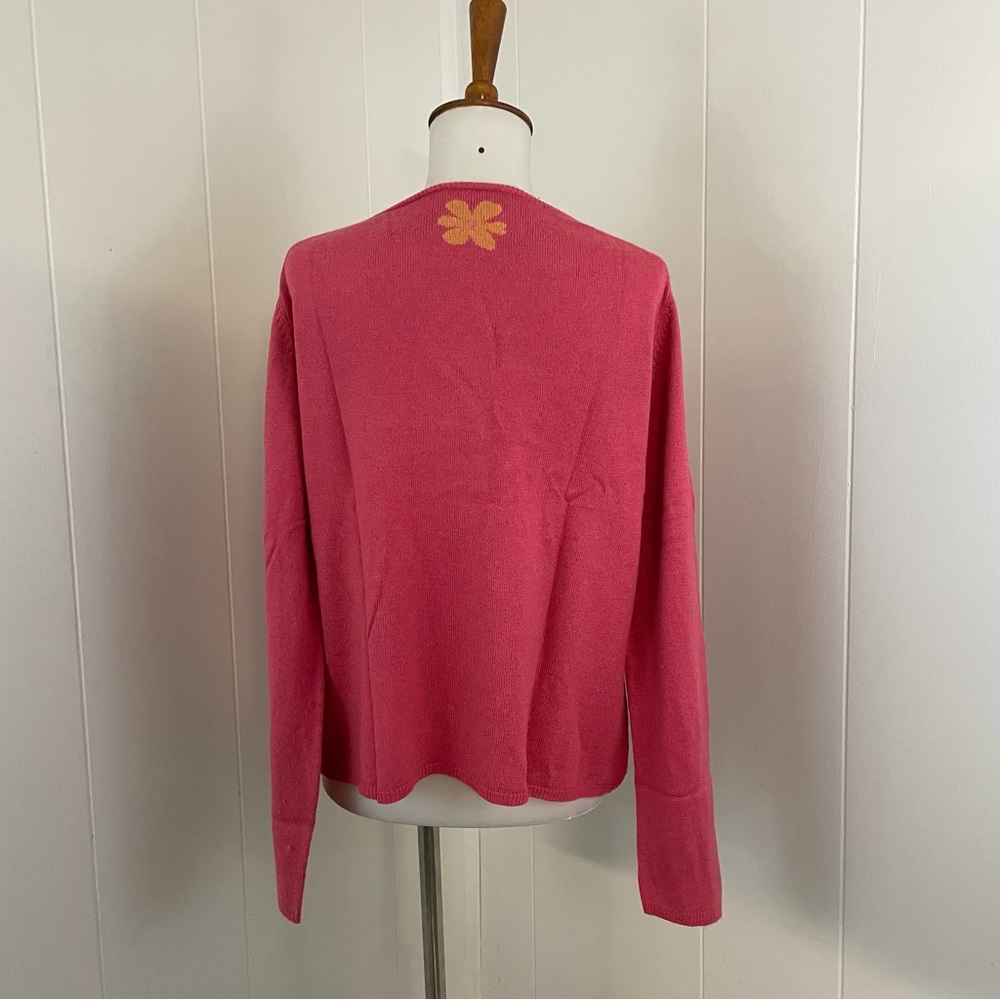 LL Bean Pink Cardigan Sweater Women’s M‎ Silk Cashmere Floral Knit V-Neck - Picture 7 of 8
